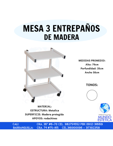 MESA 3 ENTREPAÑOS DE MADERA