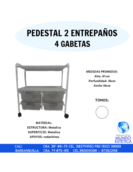 PEDESTAL DOS ENTREPAÑOS 4 GAVETAS